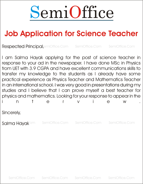 application letter for biology teacher in nigeria